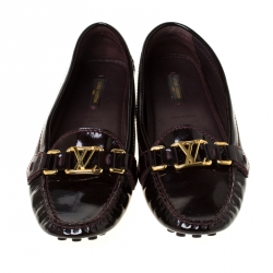 Pre Owned Louis Vuitton Burgundy Leather Monte Carlo Slip On Loafers Size 38.5