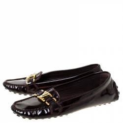 Pre Owned Louis Vuitton Burgundy Leather Monte Carlo Slip On Loafers Size 38.5