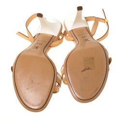 Pre Owned Louis Vuitton Beige Flower Monogram Multicolore Open Toe Ankle Strap Sandals Size 38.5