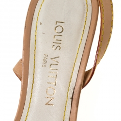 Pre Owned Louis Vuitton Beige Flower Monogram Multicolore Open Toe Ankle Strap Sandals Size 38.5