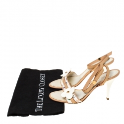 Pre Owned Louis Vuitton Beige Flower Monogram Multicolore Open Toe Ankle Strap Sandals Size 38.5