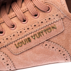 Pre Owned Louis Vuitton Light Peach Nubuck Leather Lace Up Brogue Sneakers Size 37