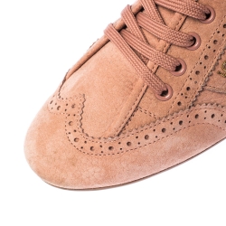 Pre Owned Louis Vuitton Light Peach Nubuck Leather Lace Up Brogue Sneakers Size 37