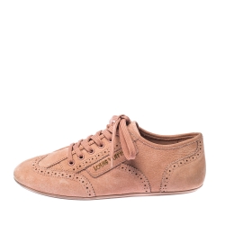 Pre Owned Louis Vuitton Light Peach Nubuck Leather Lace Up Brogue Sneakers Size 37