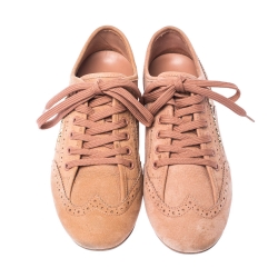 Pre Owned Louis Vuitton Light Peach Nubuck Leather Lace Up Brogue Sneakers Size 37