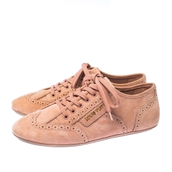 Pre Owned Louis Vuitton Light Peach Nubuck Leather Lace Up Brogue Sneakers Size 37