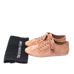 Pre Owned Louis Vuitton Light Peach Nubuck Leather Lace Up Brogue Sneakers Size 37