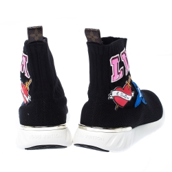 مملوكة مسبقًا Louis Vuitton Black Knit Fabric Star Patch Sock Sneakers Size 35