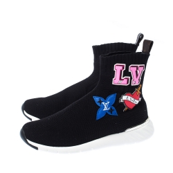 مملوكة مسبقًا Louis Vuitton Black Knit Fabric Star Patch Sock Sneakers Size 35