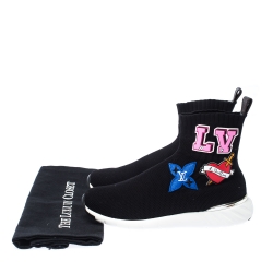 مملوكة مسبقًا Louis Vuitton Black Knit Fabric Star Patch Sock Sneakers Size 35