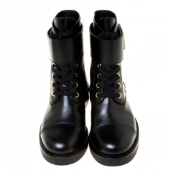 Louis Vuitton Black Leather Lace Up Ankle Boots Size 35