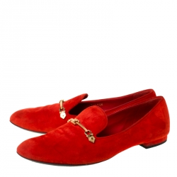 Pre Owned حذاء أوكسفورد لوفرز لوي فيتون سليب أون سويدي برتقالي مقاس 39