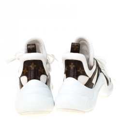 مملوكة مسبقًا Louis Vuitton White Leather And Monogram Canvas Archlight Lace Up Sneakers Size 38