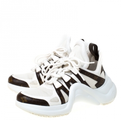 مملوكة مسبقًا Louis Vuitton White Leather And Monogram Canvas Archlight Lace Up Sneakers Size 38