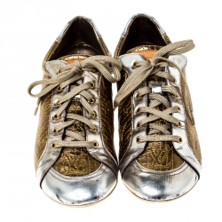 مملوكة مسبقًا حذاء رياضي لوي فيتون حياكة متناغمة رباط علوي جلد فضي ميتاليك و ذهبي مقاس 39.5