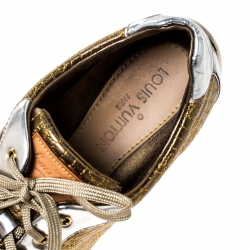 مملوكة مسبقًا حذاء رياضي لوي فيتون حياكة متناغمة رباط علوي جلد فضي ميتاليك و ذهبي مقاس 39.5