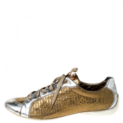 مملوكة مسبقًا حذاء رياضي لوي فيتون حياكة متناغمة رباط علوي جلد فضي ميتاليك و ذهبي مقاس 39.5