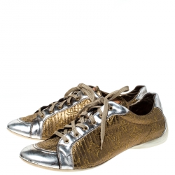 مملوكة مسبقًا حذاء رياضي لوي فيتون حياكة متناغمة رباط علوي جلد فضي ميتاليك و ذهبي مقاس 39.5