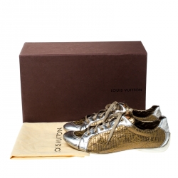 مملوكة مسبقًا حذاء رياضي لوي فيتون حياكة متناغمة رباط علوي جلد فضي ميتاليك و ذهبي مقاس 39.5