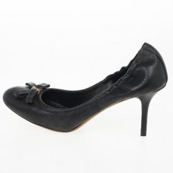 Pre Owned Louis Vuitton Black Leather Mahina Elba Ballet Pumps Size 37