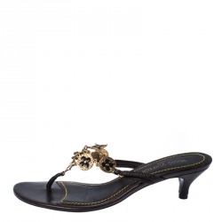 Louis Vuitton monogram kitten heels size Brown Leather Wood ref