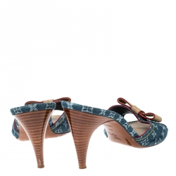 Pre Owned صندل لوي فيتون فيونكة مقدمة مفتوحة دنيم مونوغرامي أزرق و جلد مقاس 40