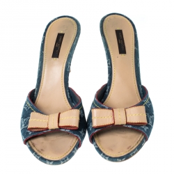 Pre Owned صندل لوي فيتون فيونكة مقدمة مفتوحة دنيم مونوغرامي أزرق و جلد مقاس 40