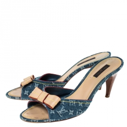 Pre Owned صندل لوي فيتون فيونكة مقدمة مفتوحة دنيم مونوغرامي أزرق و جلد مقاس 40