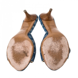 Pre Owned Louis Vuitton Blue Monogram Denim Freesia Slide Sandals Size 38