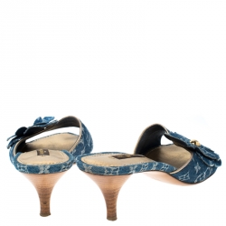 Pre Owned Louis Vuitton Blue Monogram Denim Freesia Slide Sandals Size 38