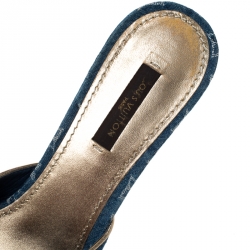 Pre Owned Louis Vuitton Blue Monogram Denim Freesia Slide Sandals Size 38