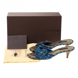 Pre Owned Louis Vuitton Blue Monogram Denim Freesia Slide Sandals Size 38