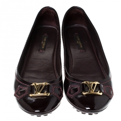 Pre Owned حذاء باليرينا أوكسفورد لوي فيتون جلد لامع عنابي مقاس 36