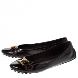 Pre Owned حذاء باليرينا أوكسفورد لوي فيتون جلد لامع عنابي مقاس 36