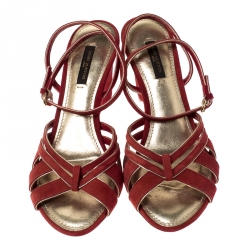 مملوكة مسبقًا Louis Vuitton Red Suede Ankle Strap Sandals Size 37