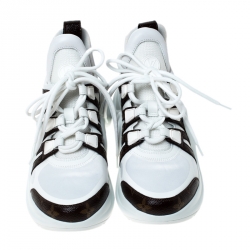 Louis Vuitton White/Brown Leather And Monogram Canvas Archlight Lace Up Sneakers Size 38