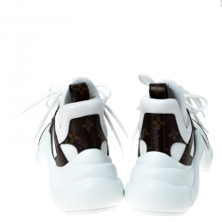 Louis Vuitton White/Brown Leather And Monogram Canvas Archlight Lace Up Sneakers Size 38