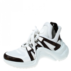 Louis Vuitton White/Brown Leather And Monogram Canvas Archlight Lace Up Sneakers Size 38