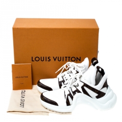 Louis Vuitton White/Brown Leather And Monogram Canvas Archlight Lace Up Sneakers Size 38