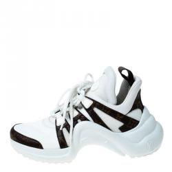 Louis Vuitton White/Brown Leather And Monogram Canvas Archlight Lace Up Sneakers Size 38