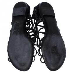 Louis Vuitton Black Leather/Satin Crystal Embellished Cut Out Flat Sandals Size 40