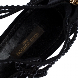Louis Vuitton Black Leather/Satin Crystal Embellished Cut Out Flat Sandals Size 40