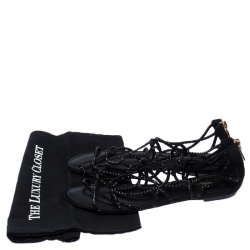 Louis Vuitton Black Leather/Satin Crystal Embellished Cut Out Flat Sandals Size 40