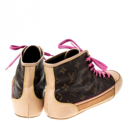 مملوكة مسبقًا Louis Vuitton Brown Monogram Canvas and Leather Match Up High Top Sneakers Size 40