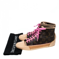 مملوكة مسبقًا Louis Vuitton Brown Monogram Canvas and Leather Match Up High Top Sneakers Size 40
