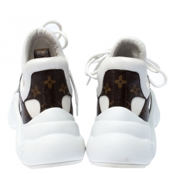 Louis Vuitton White/Brown Leather And Monogram Canvas Archlight Lace Up Sneakers Size 38