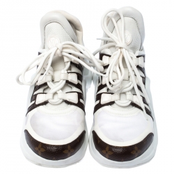 Louis Vuitton White/Brown Leather And Monogram Canvas Archlight Lace Up Sneakers Size 38