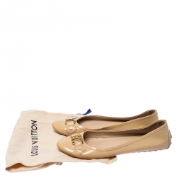 Pre Owned حذاء فلات باليه لوي فيتون أكسفورد جلد لامع بيج مقاس 35.5