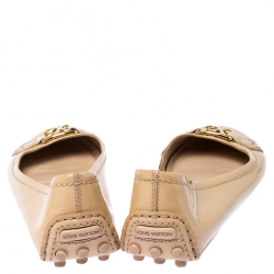 Pre Owned حذاء فلات باليه لوي فيتون أكسفورد جلد لامع بيج مقاس 35.5