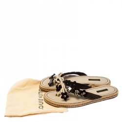 مملوكة مسبقًا  صندل فلات اسبادريل لوي فيتون مزخرف بدلايه سويدي و جلد بني مقاس 39.5